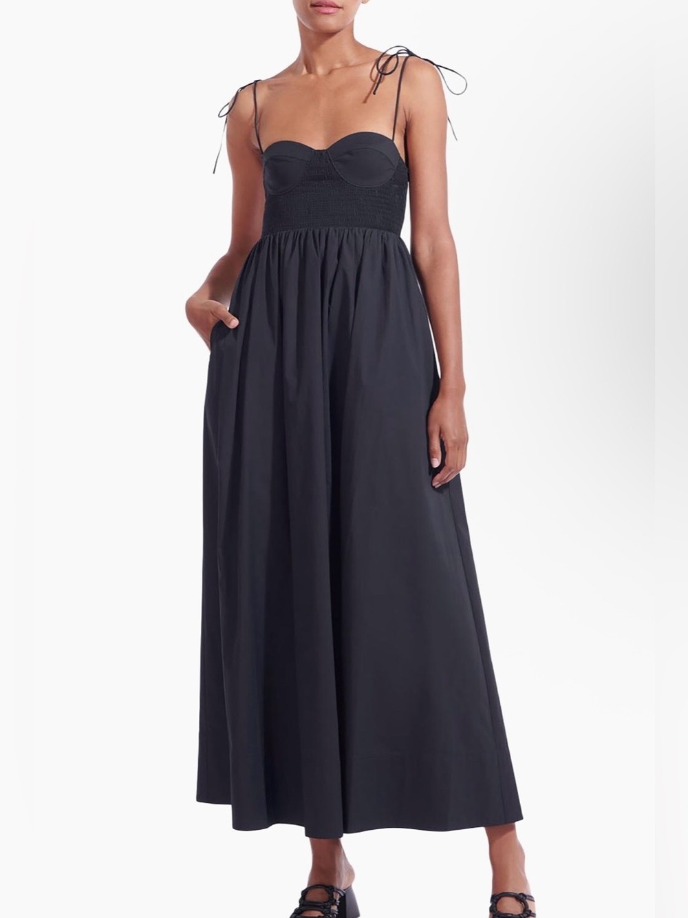STAUD Black Landry Smocked Maxi Dress